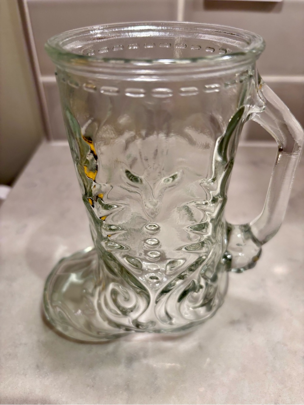 Vtg 16 oz cowboy cowgirl boot drinking glass